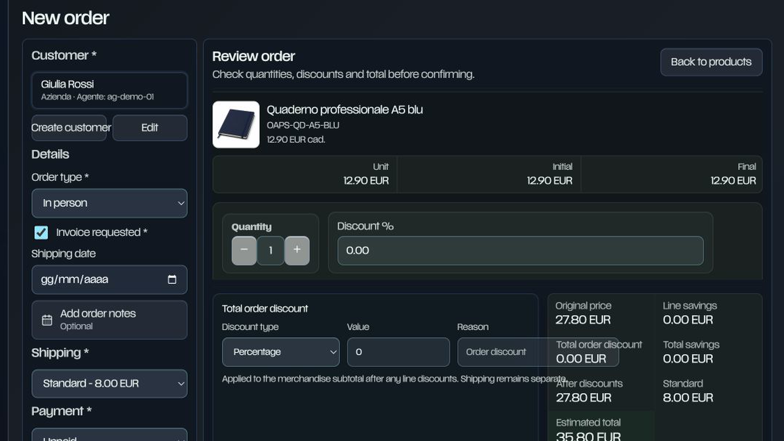 Otheriver Agent Portal Suite dashboard, catalog, and order creation interface