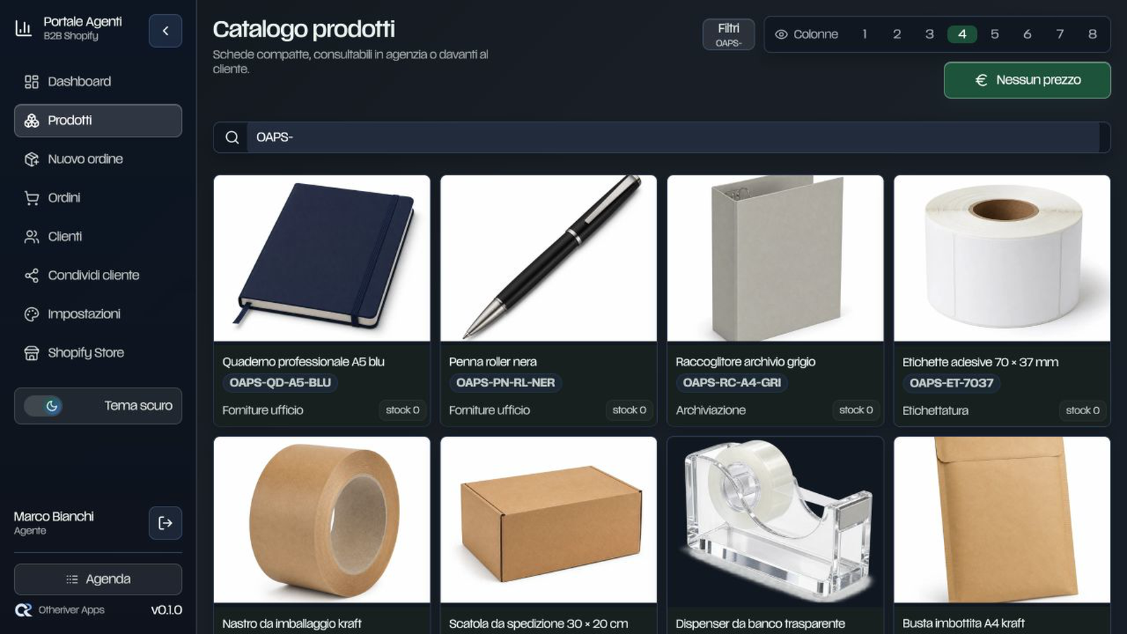 Catalogo prodotti Shopify collegato nel portale agenti